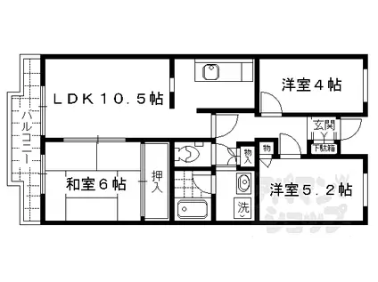 京都市営烏丸線 十条駅(近鉄) 徒歩3分 5階建 築37年(3LDK/4階)の間取り写真