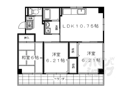 阪急京都本線 桂駅 徒歩12分 5階建 築22年(3LDK/2階)の間取り写真