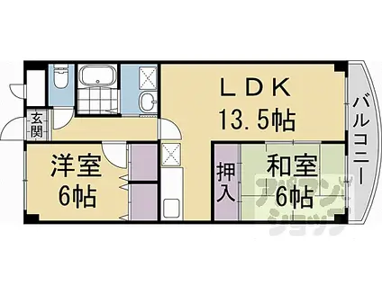 阪急嵐山線 上桂駅 徒歩13分 5階建 築29年(2LDK/2階)の間取り写真