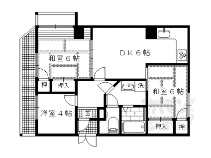 京阪本線 出町柳駅 徒歩6分 7階建 築50年(3DK/4階)の間取り写真