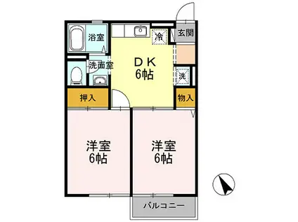パークハイム井ノ口(2DK/1階)の間取り写真