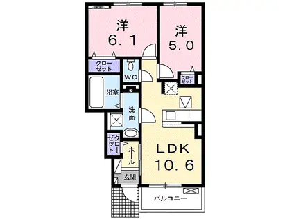 クロッシング・ヴィラージュIII(2LDK/1階)の間取り写真
