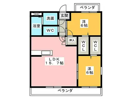 アバンセ楠(2LDK/2階)の間取り写真