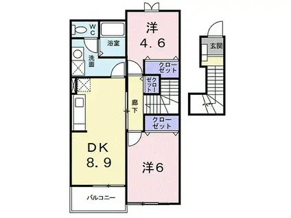 メルヴェーユIII(2DK/2階)の間取り写真