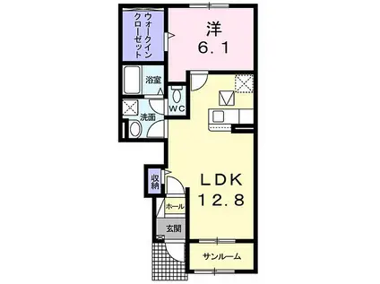 ヴェールI(1LDK/1階)の間取り写真