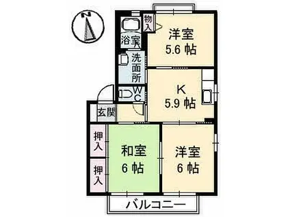 JR山陽本線 新下関駅 徒歩13分 2階建 築24年(3K/2階)の間取り写真
