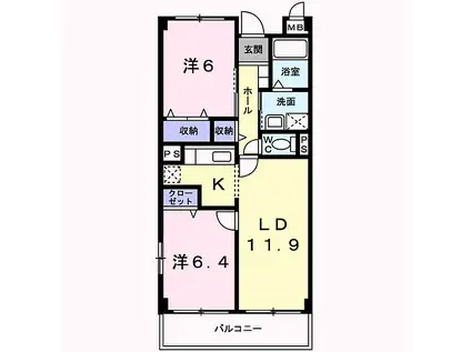 ブロッサム松山 N館(2LDK/3階)の間取り写真