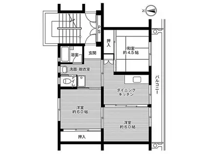 ビレッジハウス関城1号棟(3DK/3階)の間取り写真
