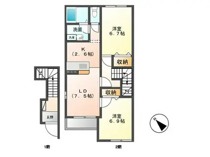 MOUNT LIP YAMAGUCHI(2LDK/2階)の間取り写真