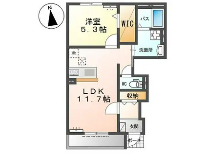 阿見町アパート(1LDK/1階)の間取り写真