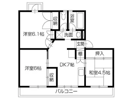 ピースシーサイド黒崎(3DK/1階)の間取り写真