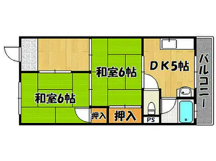 JR山陽本線 西明石駅 徒歩20分 5階建 築52年(2DK/4階)の間取り写真