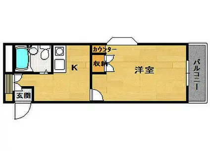 JR山陽本線 西明石駅 徒歩4分 3階建 築37年(ワンルーム/1階)の間取り写真