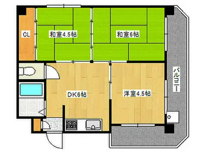 JR東海道・山陽本線 六甲道駅 徒歩8分 7階建 築38年(3DK/3階)の間取り写真