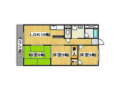 JR山陽本線 東加古川駅 徒歩10分 5階建 築41年(3LDK/3階)の間取り写真