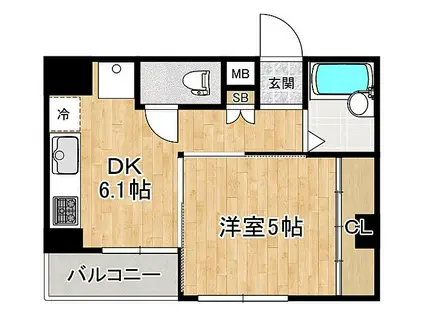 阪神本線 青木駅 徒歩8分 5階建 築29年(1DK/4階)の間取り写真