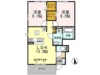 JR山陽本線 土山駅 徒歩65分 2階建 築11年(2LDK/1階)の間取り写真