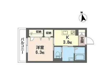 神鉄粟生線 三木駅(神戸電鉄) 徒歩5分 3階建 新築(1K/2階)の間取り写真
