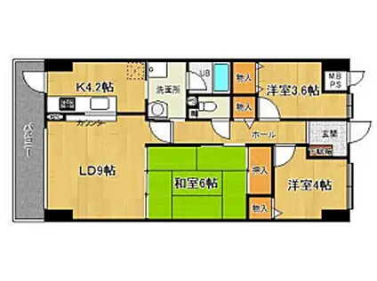 ライオンズマンション加古川リバーサイド(3LDK/5階)の間取り写真