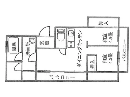 JR山陽本線 朝霧駅 徒歩18分 4階建 築42年(2DK/4階)の間取り写真
