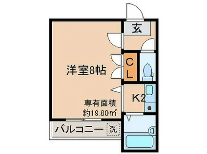 京阪本線 丹波橋駅 徒歩4分 4階建 築29年(1K/1階)の間取り写真