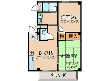 JR奈良線 ＪＲ藤森駅 徒歩1分 2階建 築31年(2DK/2階)の間取り写真