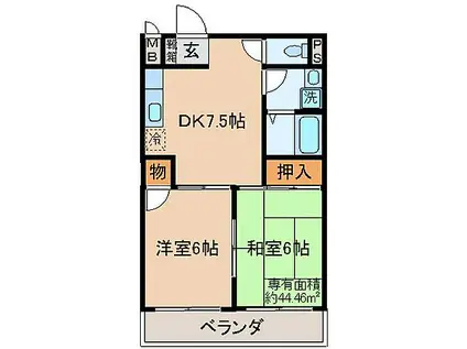 京都地下鉄東西線 山科駅 徒歩7分 3階建 築29年(2DK/2階)の間取り写真