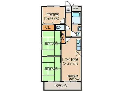 京阪本線 淀駅 徒歩11分 7階建 築30年(3LDK/6階)の間取り写真