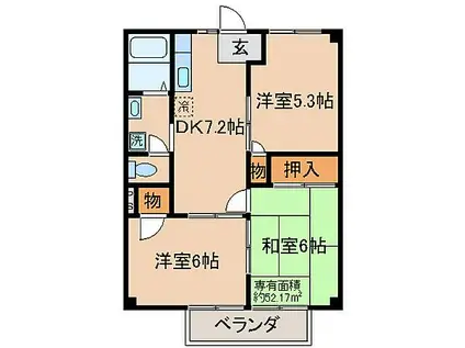 近鉄京都線 富野荘駅 徒歩14分 2階建 築32年(3DK/2階)の間取り写真