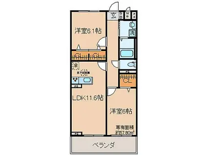 京阪本線 淀駅 徒歩24分 3階建 築4年(2LDK/1階)の間取り写真