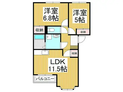 PETIT FLAT T&K(2LDK/1階)の間取り写真