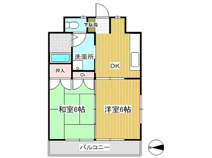 上田五番館(2DK/2階)の間取り写真