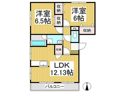 北長野レジデンス(2LDK/3階)の間取り写真