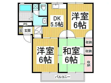 プリーザント宮沖B棟(3DK/1階)の間取り写真