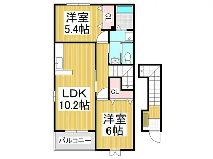 JR大糸線 中萱駅 徒歩15分 2階建 築20年(2LDK/2階)の間取り写真