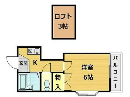 嵯峨野レジデンス(1K/2階)の間取り写真
