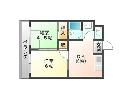 タクティ三津屋(2DK/3階)の間取り写真