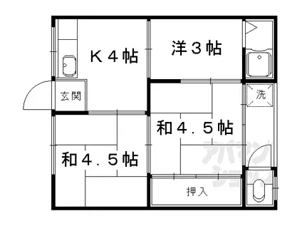 京都地下鉄東西線 東野駅(京都) 徒歩22分 2階建 築49年(3K/2階)の間取り写真