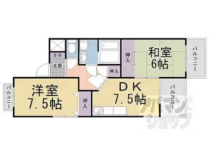 京都地下鉄東西線 東野駅(京都) 徒歩14分 3階建 築28年(2DK/3階)の間取り写真