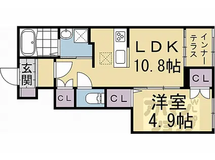 宇治市大久保町AP(1LDK/1階)の間取り写真