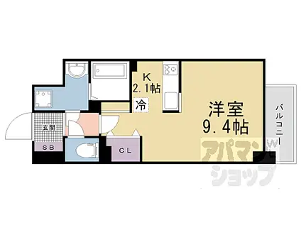 京都地下鉄東西線 椥辻駅 徒歩2分 9階建 築8年(1K/9階)の間取り写真