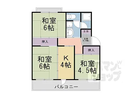 京都地下鉄東西線 椥辻駅 徒歩10分 4階建 築44年(3K/3階)の間取り写真