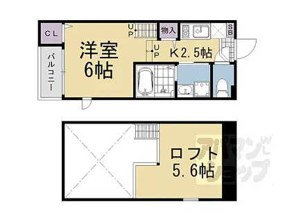 京都地下鉄東西線 椥辻駅 徒歩8分 2階建 築3年(1K/1階)の間取り写真