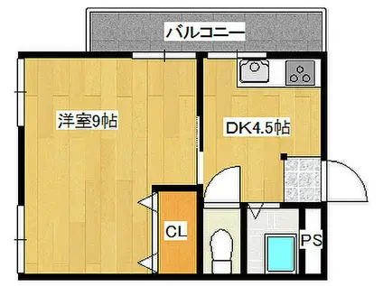 平成マンション(1DK/3階)の間取り写真