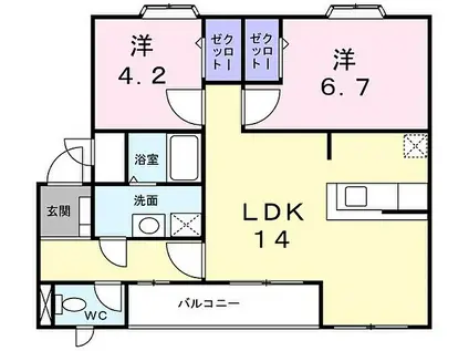 ヒルサイドテラス(2LDK/2階)の間取り写真