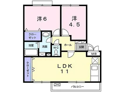 ウエストビレッジ(2LDK/3階)の間取り写真