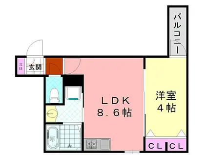JR関西本線 平野駅(ＪＲ) 徒歩9分 3階建 築1年(1LDK/1階)の間取り写真