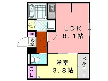 JR関西本線 平野駅(ＪＲ) 徒歩9分 3階建 築1年(1LDK/2階)の間取り写真