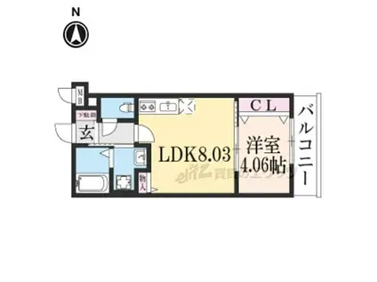 エリディア京都智恵光院(1LDK/1階)の間取り写真