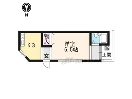 京阪本線 龍谷大前深草駅 徒歩3分 2階建 築45年(ワンルーム/1階)の間取り写真